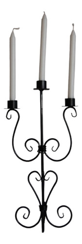 Candelabro Artesanal En Hierro Para 3 Velas Largas Negro