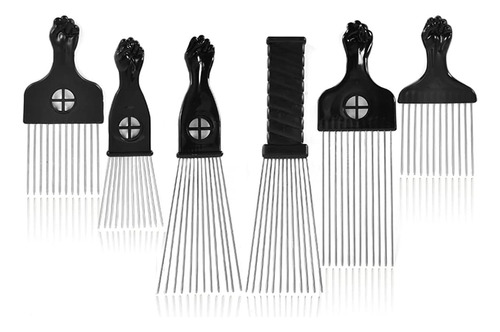 Púas Afro Para Cabello Rizado, 6 Púas De Metal Para Cabello 