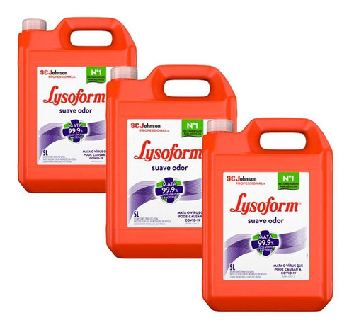 Kit 3 Desinfetantes Lysoform Uso Geral Odor Suave 5l