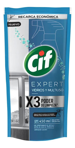 Limpiador Vidrios Y Mulitiuso Cif Expert 450 Ml Doypack