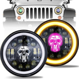 Par 7'' Faro H4 Led Redondo Ojo Ángel Wrangler Jeep Vocho Jk