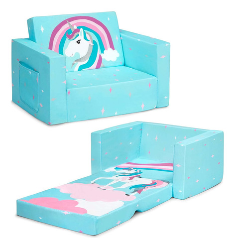 Cómodo Sofá-cama Abatible Para Niños, Unicornio Azul