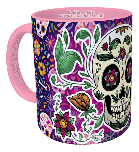 Mug  Taza Oreja Rosada Calavera Catrinas Halloween 008