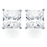 Aros Diamante Zircon Hombre Y Mujer 4 Mm Cuadrados Plata 925