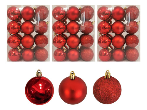 Adorno Navidad 72pz Decoracion Esferas Navideñas 3cm Color Rojo Liso