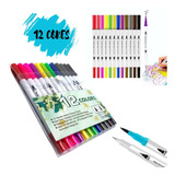 Kit 12 Canetinha Ponta Dupla Brush Fineline Lettering Color