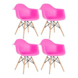 4 Cadeiras Cozinha Eames Wood Daw  Com Braços  Cores Estrutura Da Cadeira Rosa-pink