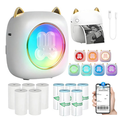 mini Impresora portátil multifuncional Bluetooth, mini impresora térmica Bluetooth, impresora de fotos, Wi-Fi, aplicación inteligente, 57mm，Incluye luces ambientales de respiración de 7 colores | Envío gratis