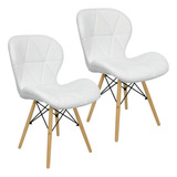 Kit 2 Cadeiras Charles Eames Eiffel Slim Wood Estofada Trato Cor Do Assento Branco