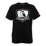 Polera Colo Colo Urbano Negra Escudo Plateado