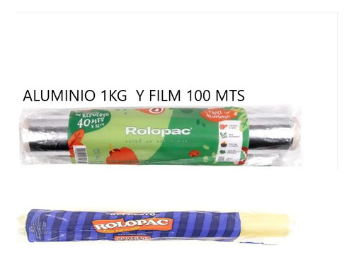 Combo Rolopac. Rollo Aluminio 1kg + Film Alimentos 100 Mts