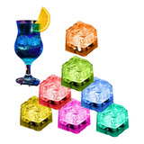 Cubitos Hielo Luz Led Luminoso Cotillon Vaso Coloridos X12