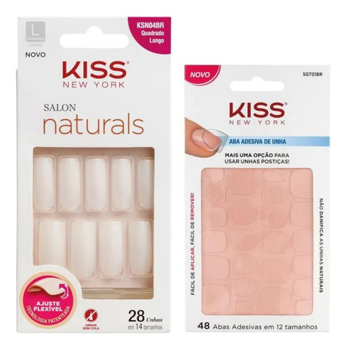 Aba Adesiva P/colar + Unhas Postiças Kiss Ny Quadrado Longo