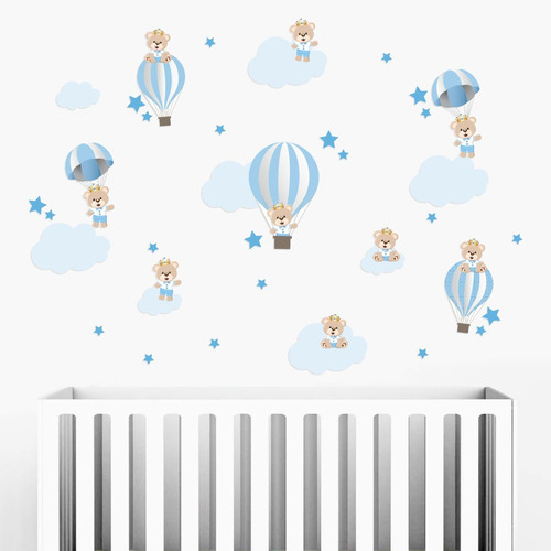 Adesivos Parede Infantil Urso Principe Balões Nuvens