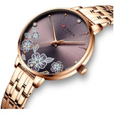 Reloj Curren Elegante Con Diamantes De Acero Inoxidable Para Color Del Fondo Rose Purple