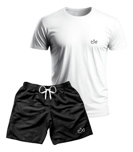 Kit Camiseta E Short Masculino Algodão Egípicio Slim Premium