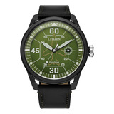 Reloj Citizen Aw173503x Para Hombre Triple Manecilla Fecha Color De La Malla Negro Color Del Bisel Negro Color Del Fondo Verde