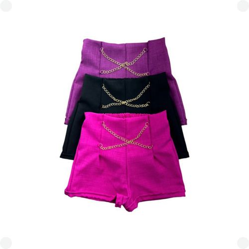 Kit Com 3 Shorts Feminino Alfaiataria Adulto