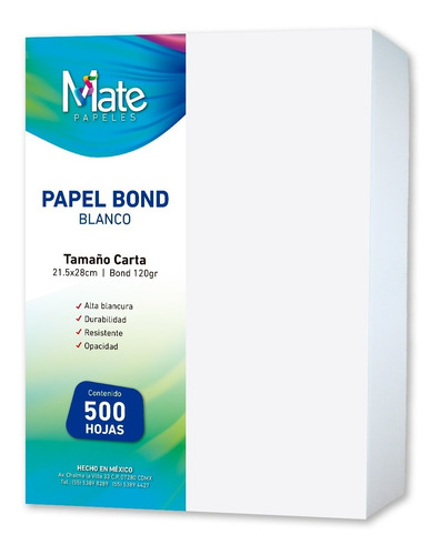 Mate | Papel Bond 120 G | Tamaño Carta | 500 Hojas