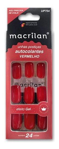 Unhas Postiças Autocolantes Up704 Médio Macrilan Vermelho