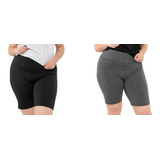 Kit 2 Bermudas Legging Plus Size Fitness Cintura Alta