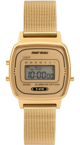 Relogio Mormaii Retro Dourado Alarme Digital 3,0cm