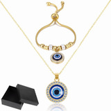 2 Pzs Joyas Con Collar Y Pulsera Turcas Del Mal De Ojo Set