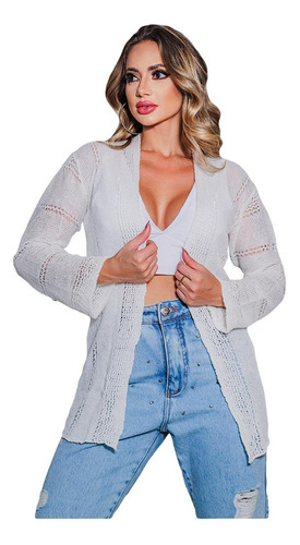 Kimono Reto Blusa Feminina Inverno Manga Longa Aberto