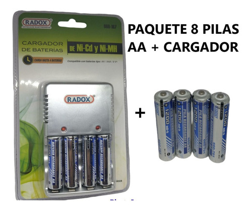 Cargador De Baterias Radox Incluye 8 Pilas Aa