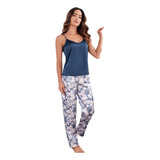 Pijama Mujer Colibrí Satin Flower Conjunto Pantalón Juvenil