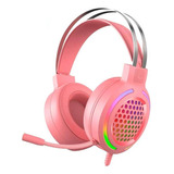 Audifono Gamer Rgb Aoas As-66 Rosado Microfono Consolas Pc