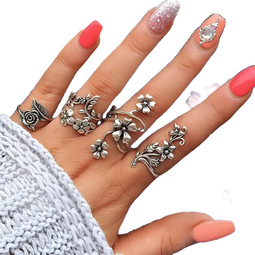 Mod Japones Set 4 Anillos Flores Vintage Gotic Sexy Ajn20