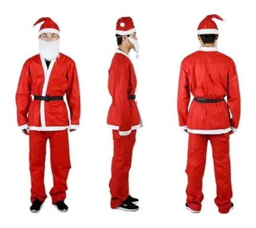 Roupa Fantasia Natal Papai Noel + Sino Tecido Cetim 6 Pçs