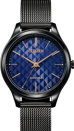 Citizen Ecodrive Black Tone Blue Dial Em0505-88l .. Dcmstore Correa Negro Bisel Negro Fondo Azul