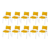 Kit 10 Cadeira Iso Base Branca Escola, Igreja Amarelo 