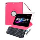 Capa P/ iPad 9 Geração 10.2 Teclado Pelicula Cor Rosa Escuro