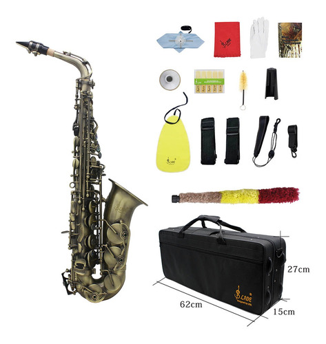 Saxofón Alto Eb E Plano Con Acabado Antiguo Con Kit