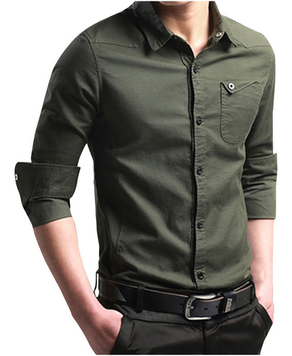 Polera O Hombre Turndown Tooling Color Sólido Manga Larga Sl