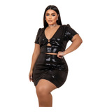 Conjunto Plus Size Em Paetê  Saia E Cropped