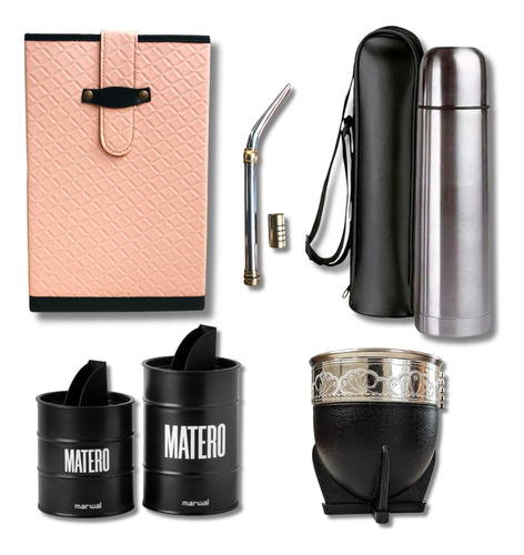 Set Matero Rígido Bolso Eco Cuero Kit Mate + Funda Regalo 