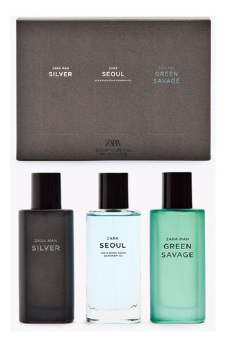 Perfume Zara Silver + Green Savage + Seoul 40ml  Hombre