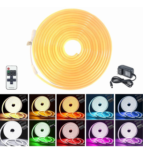 Tira Led Neón Flex Unicolor 5metros Con Control Y Eliminador Color De La Luz Amarillo