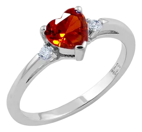 Anillo Promesa De Amor Corazón Rojo Rubí Plata S925 Dtup