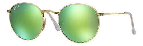 Ray Ban Rb3447 P 112/p9 Round Metal Polarizado Verde Espejo