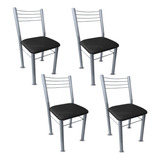 Silla De Comedor Cocina Bar Caño Gris Metalizado Pack X4 Asiento Tapizado Respaldar De Hierro Con Refuerzo Asiento Negro