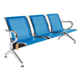 Cadeira Longarina Sem Estofado Azul 3 Lugares