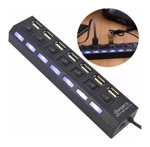 Hub 7 Puertos Multi Usb 2.0 Indicador Luz