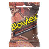 Preservativo Lubrificado Morango Com Chocolate Blowtex Pacote 3 Unidades