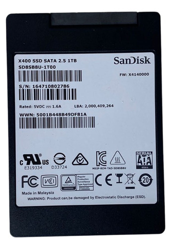 Ssd Sandisk 1tb 2.5 Sata X400 Sd8sb8u-1t00 @