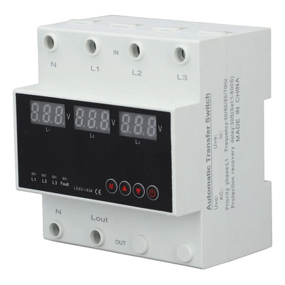 Transferência Automática Em Trilho Din 3 Fases Ajustável Led